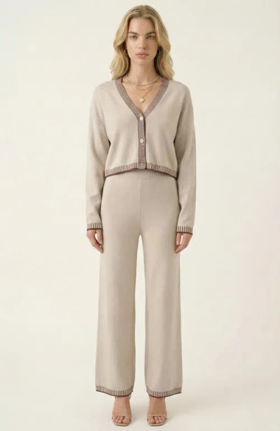 Modenaire Contrast Trim Knit Cardigan Set In Gray