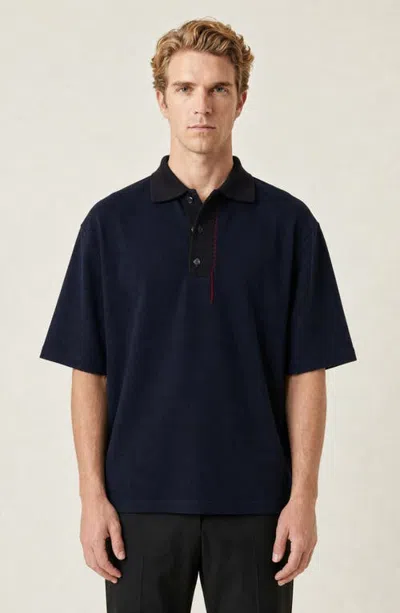 Modenaire Contrast Trim Short Sleeve Polo Shirt With Decorative Stitching In Blue