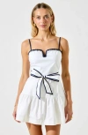 Modenaire Mini Dress With Spaghetti Straps Contrast Trim And Waist Tie Bow In Multi
