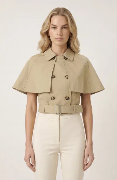 Modenaire Convertible Cape Trench Vest With Double Breasted Front And Belt In Khaki