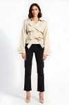 Modenaire Cropped Double-breasted Trench Jacket With Waist Tie In Neutral