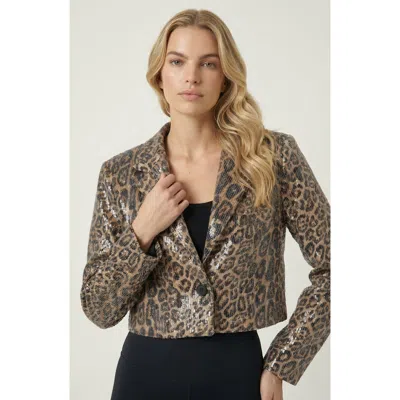 Modenaire Cropped Leopard Print Sequin Blazer In Brown