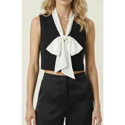Modenaire Cropped Sleeveless Top With Bow Tie Neck Detail In Multi