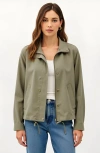 Modenaire Cropped Utility Jacket With Snap Buttons And Adjustable Drawstring Hem In Green
