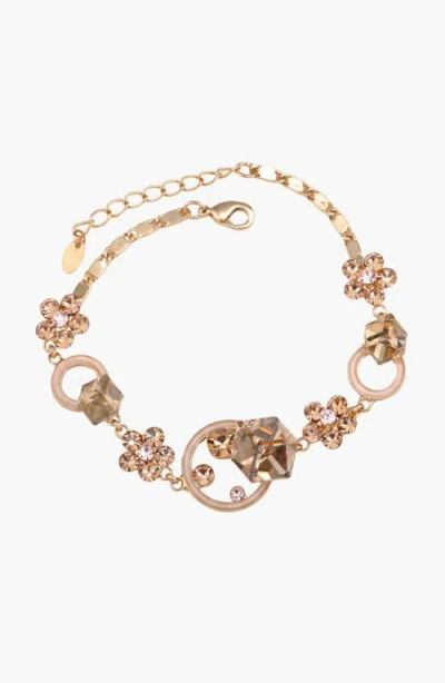 Modenaire Crystal Daisy Flower Adjustable Bangle Bracelet In Gold