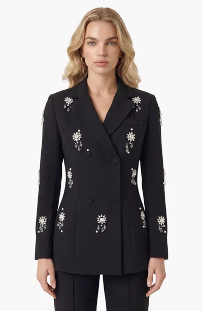 Modenaire Crystal Embellished Double Breasted Blazer In Black