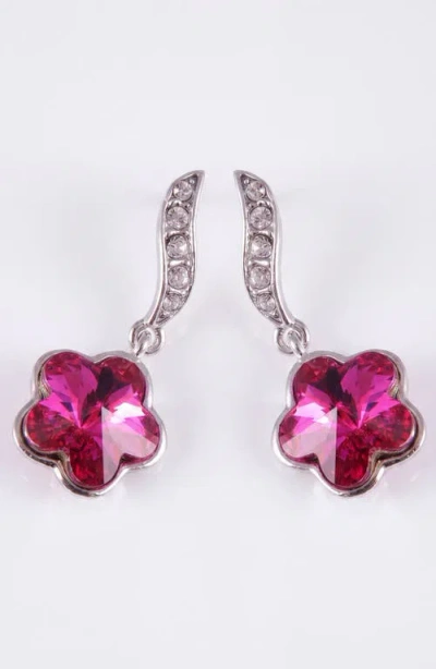 Modenaire Crystal Flower Drop Earrings In Pink