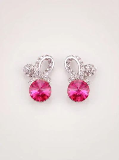 Modenaire Crystal Flower Drop Earrings In Pink