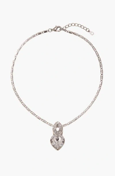 Modenaire Crystal Heart Pendant Necklace In Silver