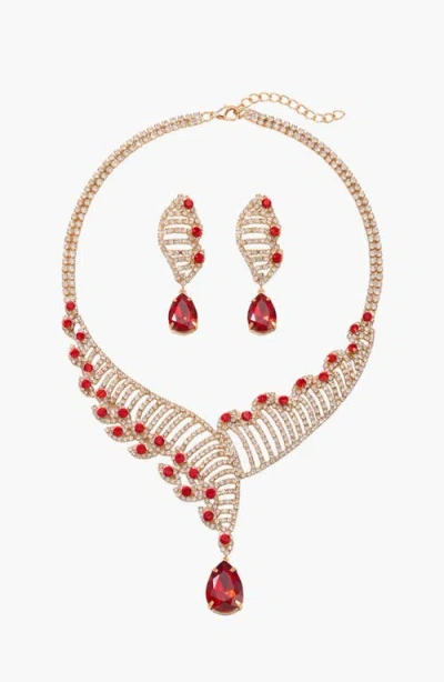 Modenaire Crystal Helix Necklace And Earring Set In Gold