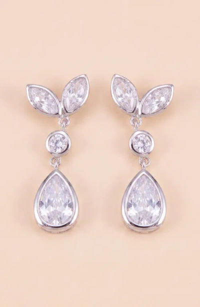 Modenaire Crystal Leaf-inspired Drop Earrings In Silver