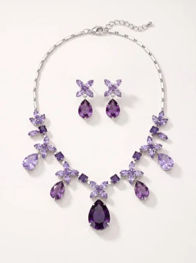 Modenaire Crystal Necklace And Earrings Set In Purple