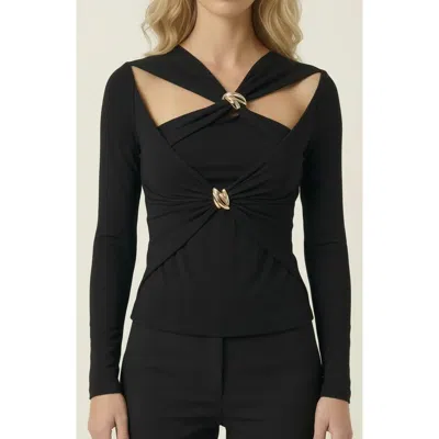 Modenaire Cutout Twist Front Top With Gold Hardware In Black