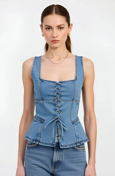 Modenaire Denim Corset Tank Top In Blue