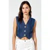 Modenaire Denim Vest With Front Buttons And Angled Hem Detail In Blue