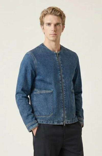 Modenaire Denim Zip Front Patch Pocket Jacket In Blue