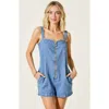 Modenaire Denim Zip-front Romper With Wide Straps And Side Pockets In Blue