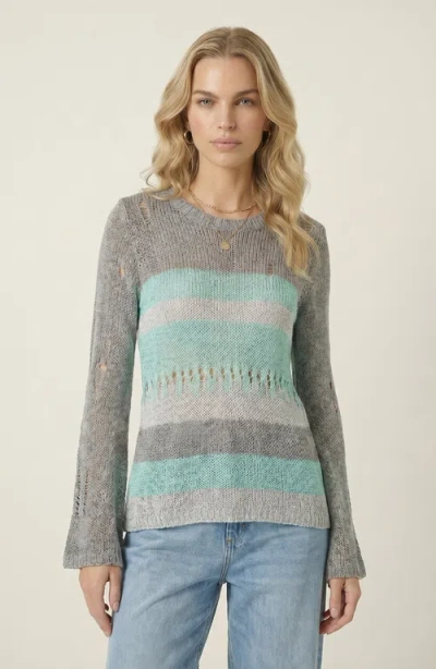 Modenaire Distressed Stripe Knit Sweater In Gray