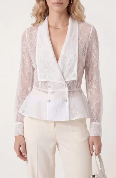 Modenaire Double Breasted Floral Lace Peplum Blazer In Pink