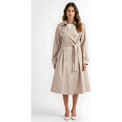 Modenaire Double-breasted Trench Coat With Belt In Neutral