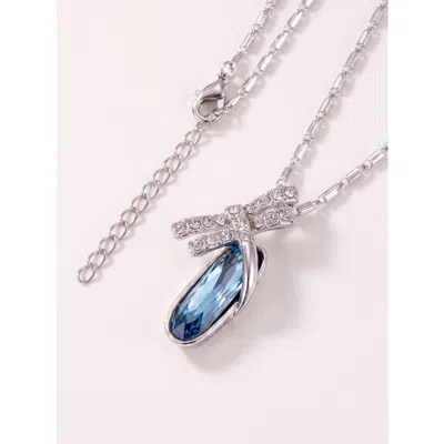 Modenaire Dragonfly Egg Crystal Pendant Necklace In Blue