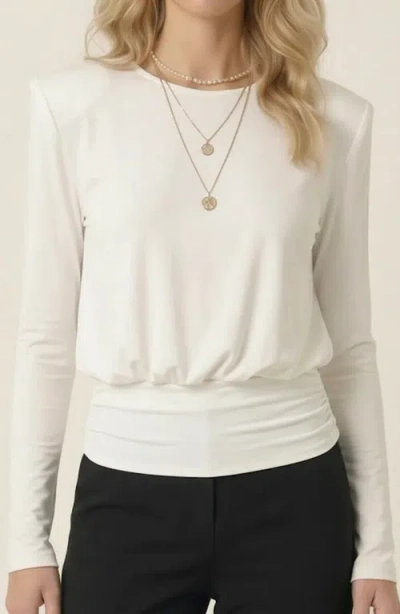 Modenaire Draped Open Back Long Sleeve Top In White