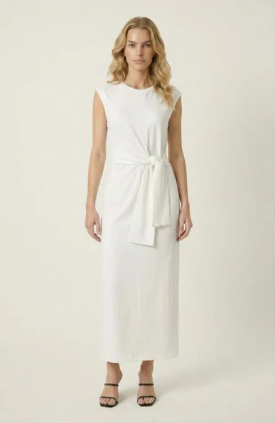 Modenaire Elegant Sleeveless Tie Waist Maxi Dress In White