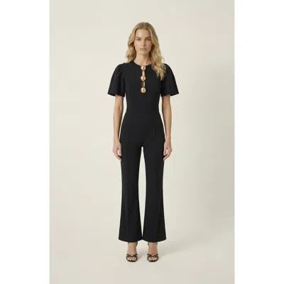 Modenaire Embellished Cutout Flared Leg Jumpsuit In Black