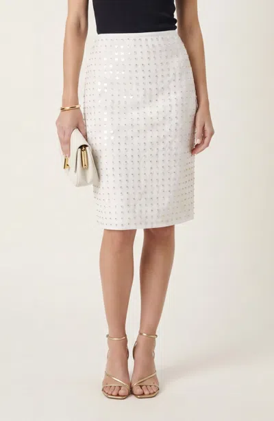 Modenaire Embellished High Waist Pencil Skirt In White