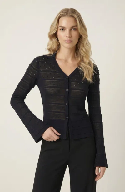 Modenaire Embellished Knit Cardigan With V Neck Silhouette In Multi