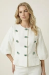 Modenaire Embellished Puff Sleeve Button Jacket In White