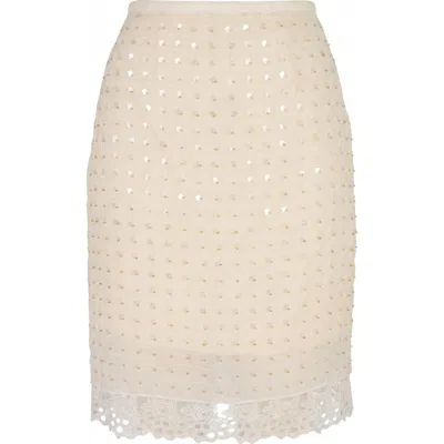 Modenaire Embellished Sequin Lace Hem Mini Skirt In Yellow