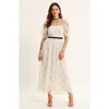 Modenaire Embroidered Puff Sleeve Square-neck Midi Dress In White