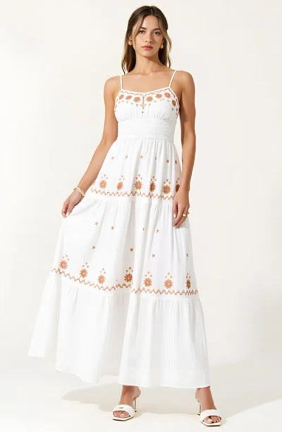 Modenaire Embroidered Tiered Maxi Dress In Multi