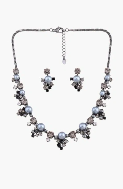 Modenaire Faux Pearl Crystal Statement Necklace And Earring Set In Black