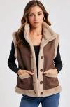 Modenaire Faux Shearling Trim Vest In Brown