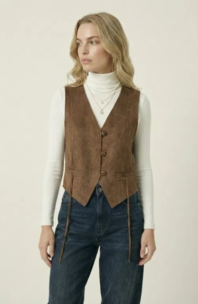Modenaire Faux Suede Vest In Brown