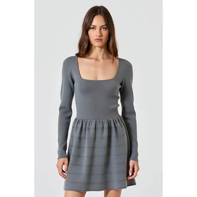 Modenaire Flared Sweater Mini Dress With Square Neckline In Blue