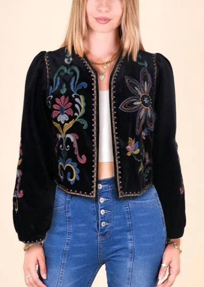 Modenaire Floral Embroidered Bolero With Trim In Black