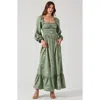 Modenaire Floral-embroidered Smocked Tiered Open-back Maxi Dress In Green