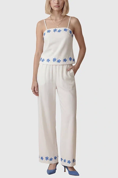 Modenaire Floral Embroidered Two-piece Set With Camisole And Wide-leg Pants In Off-white, Women's At Urban Out
