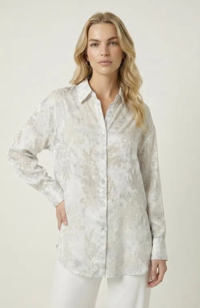 Modenaire Floral Jacquard Button Up Shirt In White