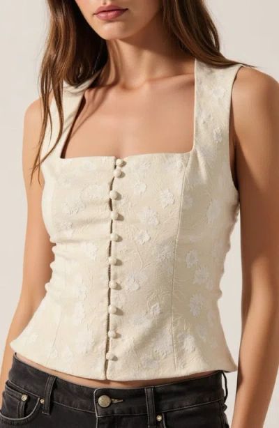 Modenaire Floral Jacquard Corset-inspired Top In Cream
