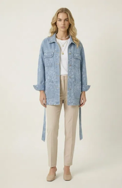 Modenaire Floral Jacquard Denim Jacket In Blue