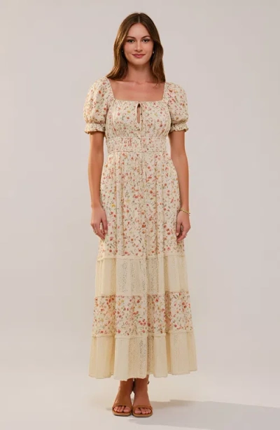 Modenaire Floral Maxi Dress With Puff Sleeves Smocked Waist And Tiered Skirt In Multi