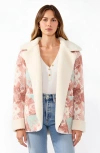 Modenaire Floral Patchwork Plush Trim Oversized Hood Fleece Jacket In Pink