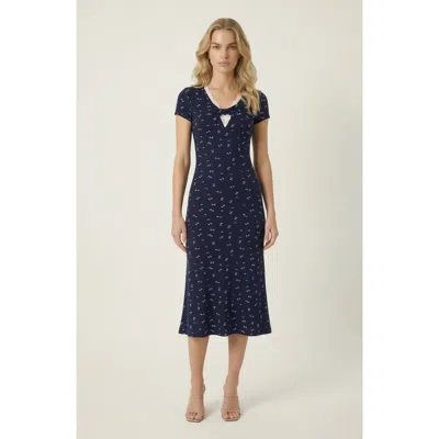 Modenaire Floral Twist Front Midi Dress In Blue