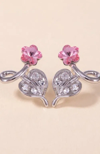 Modenaire Flower Crystal Drop Earrings In Pink