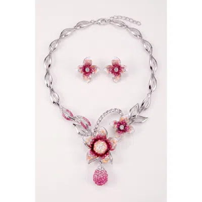 Modenaire Flower Necklace And Earrings Set In Multi