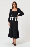Modenaire Front Bow Detail Square Neck Puff Sleeve Maxi Sweater Dress In Black